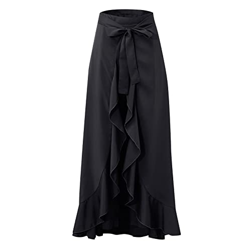 Xiaxogool Palazzo Pants For Women Dressy Dressy Double Layer Wide Leg Culottes Irregular Ruffle Lace-Up Pants Flowy Palazzo Slacks Elegant Office Business Casual Wear 2023 Black Large #TOP3