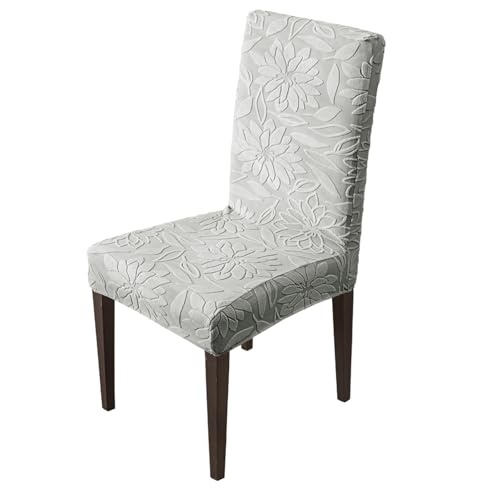 Image of House of Quirk Stretchy Universal Camellia Jacquard Waterproof Chair Cover Removable & Washable Short Dining Chair Cover Protector Seat Slipcover (Dark Grey,Pack of 1)