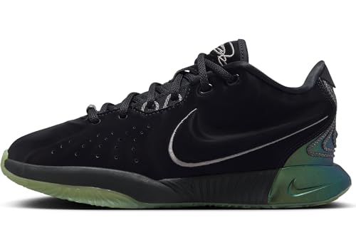 NIKE Lebron XXI Little/Big Kids' Basketball Shoes (FB7699-001,Black/MTLC Pewter-Iron Grey-Oil Green) Size 4