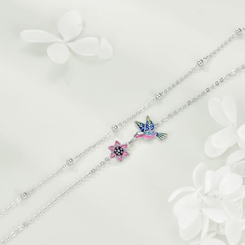 Image of YAFEINI Anklet Bracelets for Women Girls Sterling Silver Hummingbird /Dragonfly /Butterfly Link Chain Anklets Jewelry Gifts