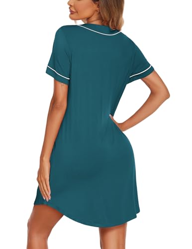 Image of Ekouaer Womens Nightgown Button Down Sleep Shirts Short Sleeve Nightshirt V-Neck Sleepdress Soft Sleepwer