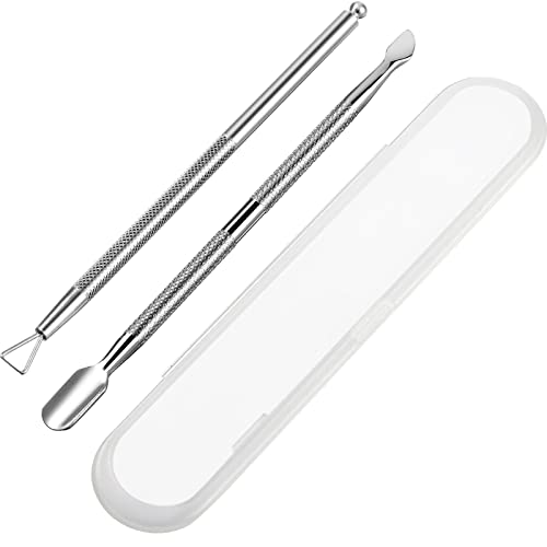 TOODOO Cuticle Peeler Scraper Remove Gel Nail Polish and Cuticle Pusher and Spoon Nail Cleaner, 2 Pieces Manicure and Pedicure Tools in Plastic Box (Silver)