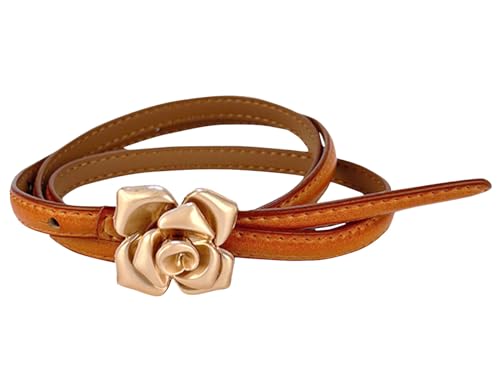 Women Rose Buckle Genuine Leather Skinny Belt Retro Buckle Belts