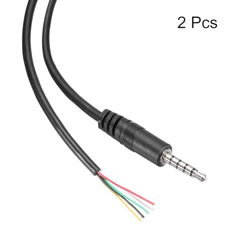 QUARKZMAN Wymienny kabel audio AUX 3,5, kabel audio 1 stopa 5-biegunowy męski na goły przewód audio stereo do słuchawek smartfonów głośników czarny 2 szt