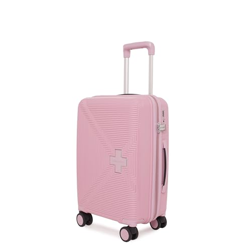 Image of SWISS MILITARY Maze Hard Top Black Polypropylene (PP) Luggage Trolley Bag with TSA-Lock & Body Coloured 360 Degree Rotatable 8-Wheels,Color -Peach,24 Inch