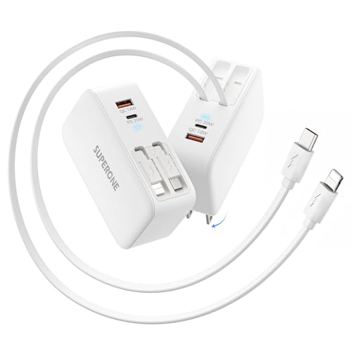 SUPERONE Retractable iPhone Charger, 4-Port USB C Charger Block, iPhone Chargers Fast Charging with...