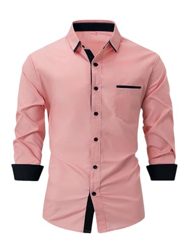 Men Loose Fit Business Shirt - Solid Color Office Shirt with Buckle Detail
