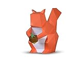 Squirrel Paper Sculpture,Pre-cut DIY Papercraft Kit,Handmade Animal Figurine,Orange Color,Low Poly Home Decor,All Accessories Included