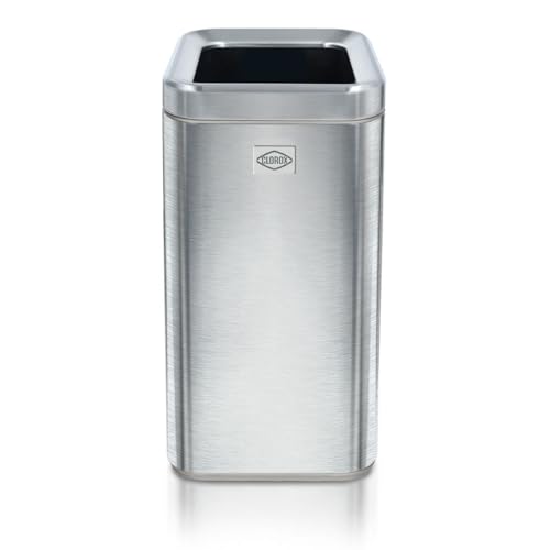 Clorox Slim Open Trash Can - 2.6 Gallon (10 Liter) Small Metal Waste Basket with Removable Bucket for Narrow Spaces - Stainless Steel Garbage Bin for Bathroom, Bedroom, or Office