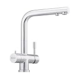 FRANKE Grifo de cocina de 3 vías con salida en L, acero inoxidable macizo, grifo de cocina, grifo mezclador de 3 vías, para sistemas de ósmosis y sistemas de agua potable