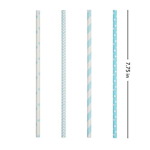 Image of ALINK Biodegradable Light Blue White Paper Straws, Pack of 100 Party Straws for Juice, Cocktail, Smoothies, Birthday, Wedding, Bridal /Baby Shower and Celebration Supplies