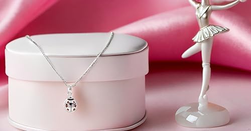 Precious Pieces Children's Sterling Silver Ladybug Pendant Necklace with Red CZs, 14"3