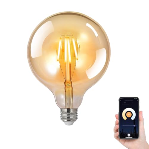 Wiby Lampadine Filamento Alexa Inteligente WiFi E27 Vintage, G125 Lampadine Filamento a Globo 7W,806LM,Luce Bianco Caldo Dimmerabile 2700K - 6500K, Compatibile con Alexa e App,1 Pezzi