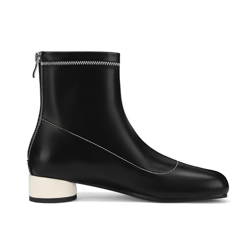 Image of Split Toe Ankle Boots for Women Tabi Japanese Ninja Shoes Low Chunky Heels Booties, Stretch Artificial Leather Boots Back Zipper