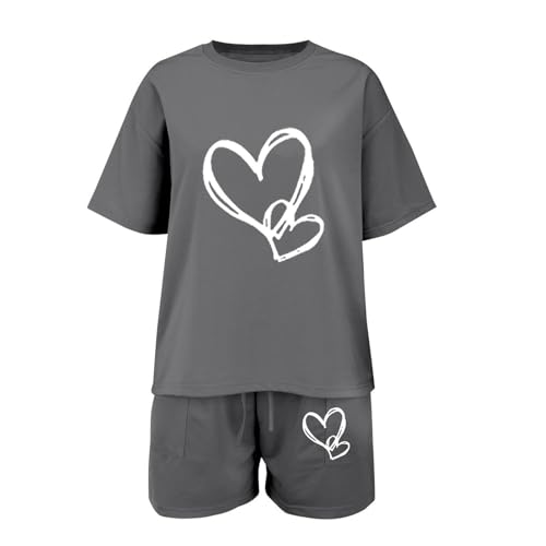 Ensemble short filles motif cœur avec t-shirt ample col rond