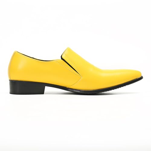 Mens Dress Shoes, Solid Color Loafers Plus Size Genuine Leather Slip on Casual Business Low Top Pointed Toe Breathable Suit Wedding Shoes, 40 EU,Yellow4