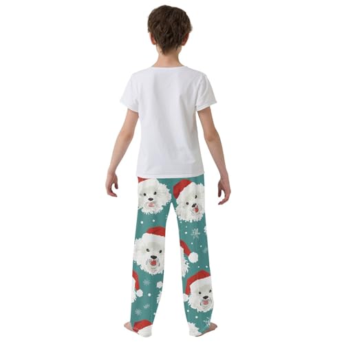 ZZXXB Bichon with Xmas Hat Boys Long Pants Soft Trousers Elastic Waist Kids Lounge Bottoms with Pockets S-XL3
