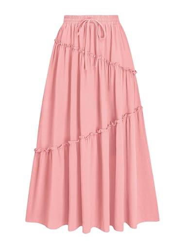 Gracyoga Elegant Long Skirt for Women Summer Loose Flowy Elastic Boho A Line Layer Midi Skirts with...