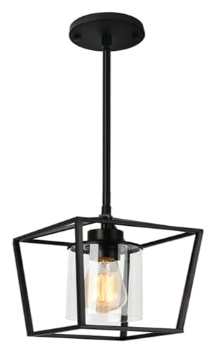 Lámparas de araña Lámpara colgante de techo de metal con pantalla de vidrio transparente, lámpara de araña negra mate para habitación familiar, iluminación de comedor de altura ajustable, lá