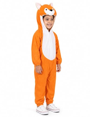 Image of BookMyCostume Orange Fox Animal Jumpsuit for Kids - Full-Body Suit with Attached Hood for Boys & Girls - School Annual Day, Forest Theme Party & Drama Stage Play Outfit | 6-7 Years