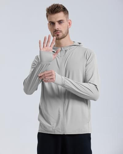 Image of Locachy Men's UPF 50+ Sun Protection Outdoor Lightweight Full Zip Hoodie Jacket Long Sleeve Fishing Hiking Performance Shirt