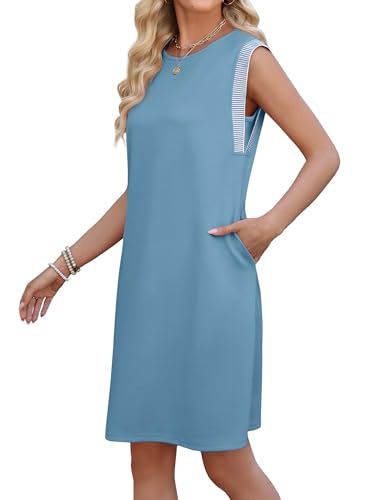 Image of WEACZZY Summer Dresses for Women 2026 Casual Crewneck Fit Beach Vacation Dress Sleeveless Loose Sundress with Pockets