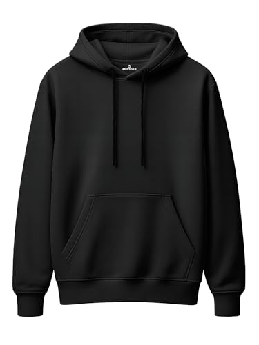 Image of Men's Solid Hoodie | 100% Cotton Fleece Warm Sweatshirt with Kangaroo Pocket & Adjustable Hood | Regular Fit Winter Wear for Men