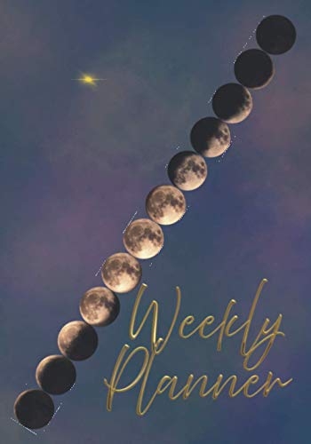 Weekly Planner: Undated planner with saving tracker, budget spread, tasks, goals, habit tracker, space for notes and webpages password log. Moon phases on colorful night sky with stars. image 2