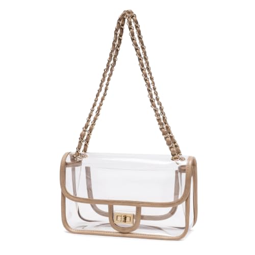 Image of Womens PVC Clear Purse Handbag with Chain Stadium Approved Clear Bag See Through Bag for Working and Concert