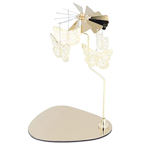 Candle Holder Round Triangle Rotating Aromatherapy Wind Chime Tray With Golden Butterfly (No Candle Cup)