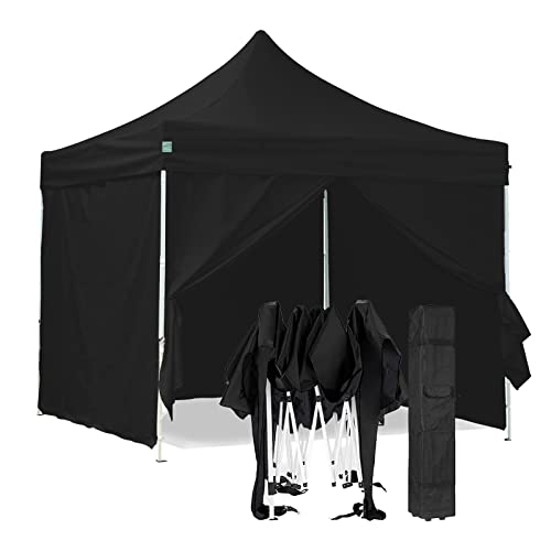 GREADEN Tonnelle de Jardin + 4 côtés 3x3m, Tente Pliante avec Tube 25mm en Acier + Bâche 220g/㎡ Enduit PVC Étanche & Anti-UV + Rapide à Installer + Sac de Transport pour Camping, Festival (Noir)