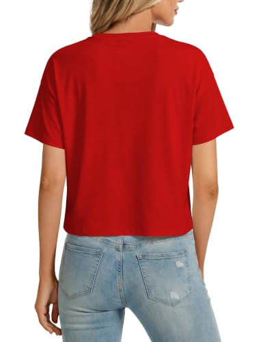 Image of SMENG Women's Crop Tops Cotton Loose Fit Tshirt Basic Short Sleeve Shirt