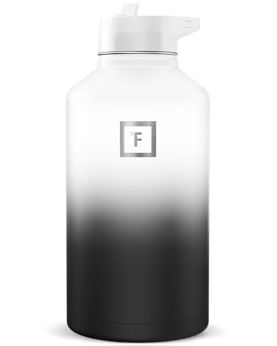 Image of IRON FLASK Camping & Hiking Hydration Flask with Straw, Wide Mouth Insulated Stainless Steel Sports Water Bottle - Day & Night 64 oz - Straw (1 Lid)
