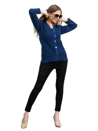 Image of Women's Winter Woolen Cardigan | Full Sleeve Textured Buttoned Sweater for Women | Soft Wool V-Neck Warm Knitted Outerwear for Office & Casual Wear