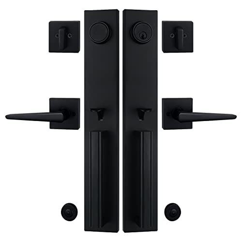 Newbang Matte Black Double Door Handle Set,(Keyed And Dummy Set),Mdhst2016Db-Set-Br-1 #TOP10