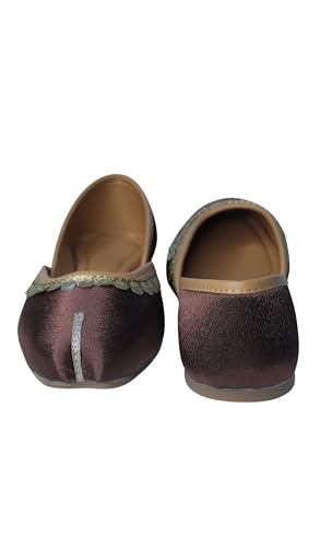 Image of Pluxh Women's Ethnic Jutti Shoes | Shiny Finish Mojari with Sequin Border | Soft Cushioned Slip-On Flats for Casual