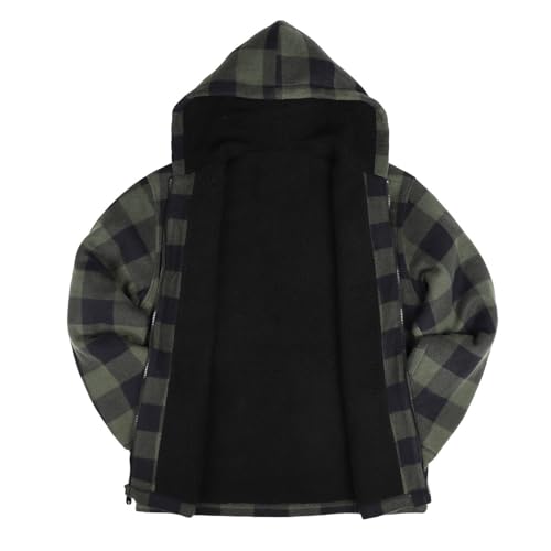 TanBridge Men’s Plaid Hoodie Jacket Sherpa Lined Checkered Fleece Sweatshirt for Men Full Zip Heavyweight Winter Coat2