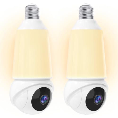 Light Bulb Security Camera -5G& 2.4GHz WiFi 2K Camera for Home Security, 1000-Lumen Dimmable Bulb Camera with Color Night Vision, Two-Way Talk, Motion Detection & Siren, 355°Pan Compatible with Alexa