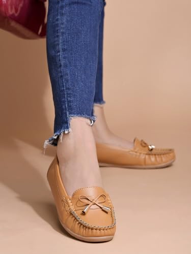 Image of Shoetopia Women's Stylish Casual Loafers | Comfortable Slip-On Flat Shoes with Bow Design & Soft Sole for Daily Footwear
