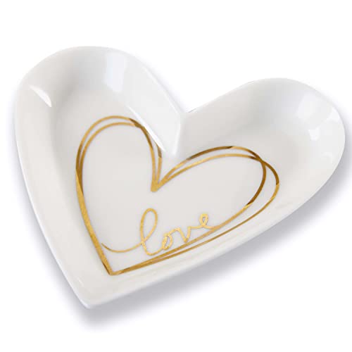 Kate Aspen Shaped Love Ceramic Gold Foil Trinket Dish, Heart Medium