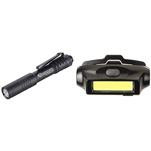 Streamlight 66604 250-Lumen MicroStream USB Rechargeable Pocket Flashlight, Box, Black and 61702 Bandit 180-Lumen Rechargeable LED Headlamp With USB Cord, Hat Clip & Elastic Headlamp, White LED, Black