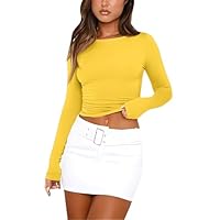 Camisetas Basicas Mujer Básica Algodón Camisetas Manga Larga Mujer Estampada Elegantes T Shirts Camiseta Cuello Redondo Blusas Mujer Slim Fit Tshirt Amazon España Ofertas Amarillo XS