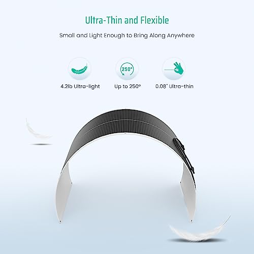 100 Watt Flexible Solar Panel,with mounting Holes 12 Volt Monocrystalline Semi-Flexible Solar Panels Bendable Mono Off-Grid Charger for Marine, RV, Cabin, Van, Car and Uneven Surfaces