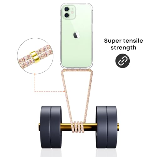 CAROKI Crossbody Case for iPhone 12/12 Pro, Necklace Mobile Phone Cover with Cord Strap, Clear Transparent TPU Soft Cover Holder with Neck Cord Lanyard Strap - Rainbow