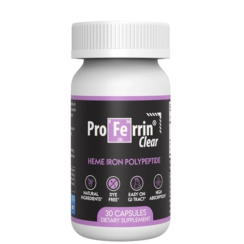 Proferrin Clear 30ct | US Made heme Iron for high Absorption Easy on GI Tract | Natural NSF Certified dye Free