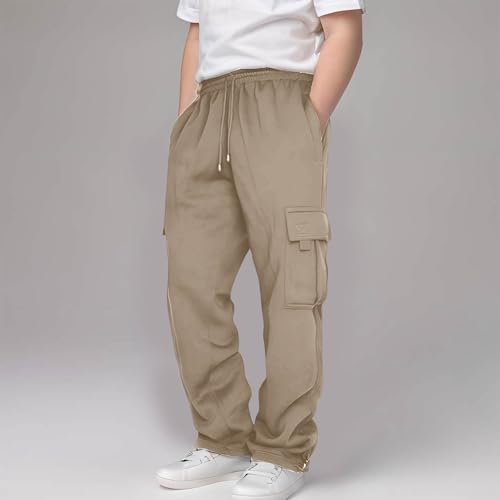 Boy's Cargo Sweat Pants Fashion Casual Elastic Waist Sweatpants Multi Pockets Hiking Performance Sportswear Size 3-142