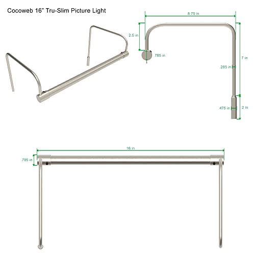 Cocoweb 16" Tru-Slim Led Picture Light In Satin Nickel With Plug-In Adapter #TOP1
