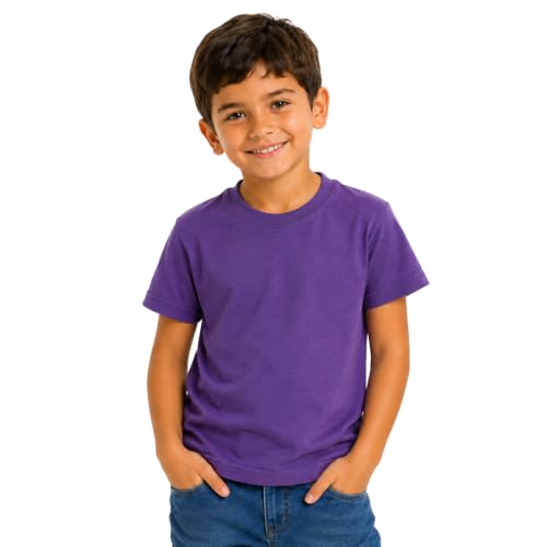 Moneysavers Kids Round Neck boys T Shirt 170 GSM Pure Cotton Basic Colors (12-13 Years, Purple) - 12 Years