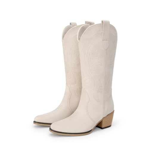 DREAM PAIRS Women's Cowboy Cowgirl Western Boots,Size 6,Beige - image 5