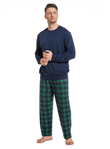 SlumberMee Mens Pajama Set Soft Cotton Viscose Pjs Long Sleeve Sleepwear 2 Piece Brushed Lining Loungewear with Pockets4